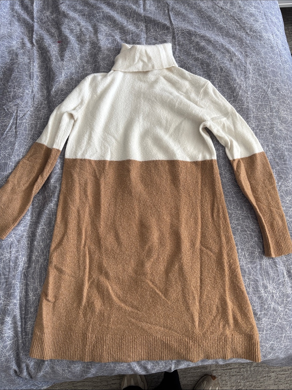 J. Crew Two-Tone Turtleneck Sweater Dress in Cream and Brown
